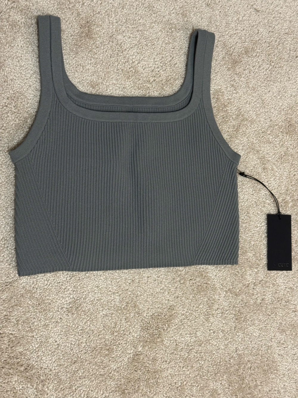 CutsGray Ribbed Square-Neck Crop Tank Top